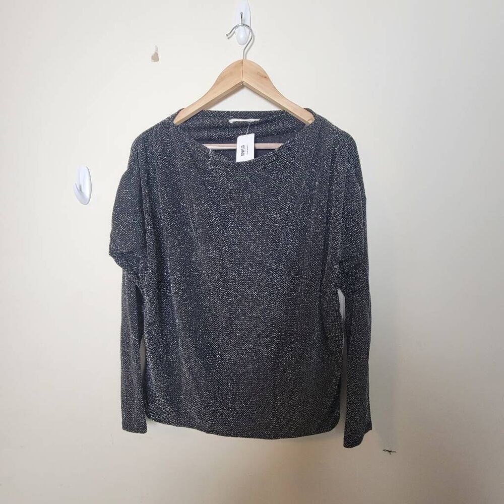 Entro Long Sleeve Silver Metallic Shimmer Cowl Neck Stretch Top Small